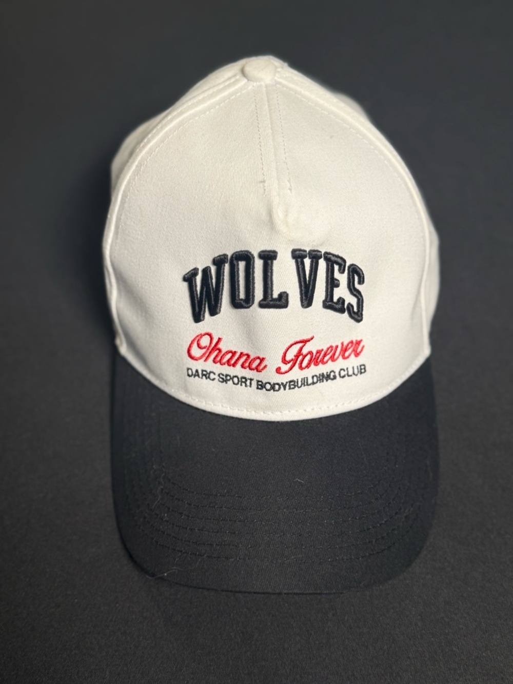 Darc Sport Two-Tone Wolves Ohana Forever Cap - White & Black with Red Script